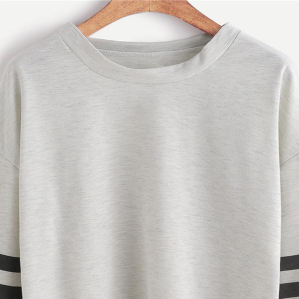 Striped Sleeves Grey Crop Top by Altaes Design