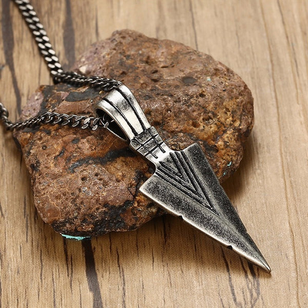 Vintage Stainless Steel Spearhead Pendant Necklace