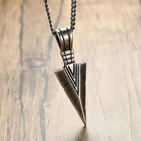 Vintage Stainless Steel Spearhead Pendant Necklace