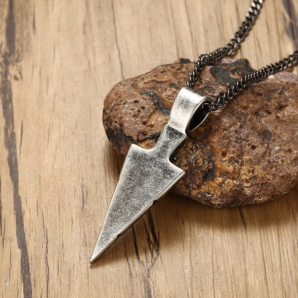 Vintage Stainless Steel Spearhead Pendant Necklace