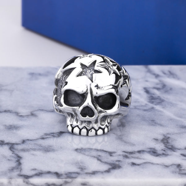 Vintage Silver Skull And Stars Ring