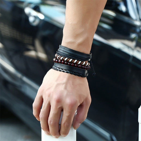 Multilayer Leather Bead and Hemp Bracelet