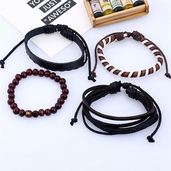 Multilayer Leather Bead and Hemp Bracelet